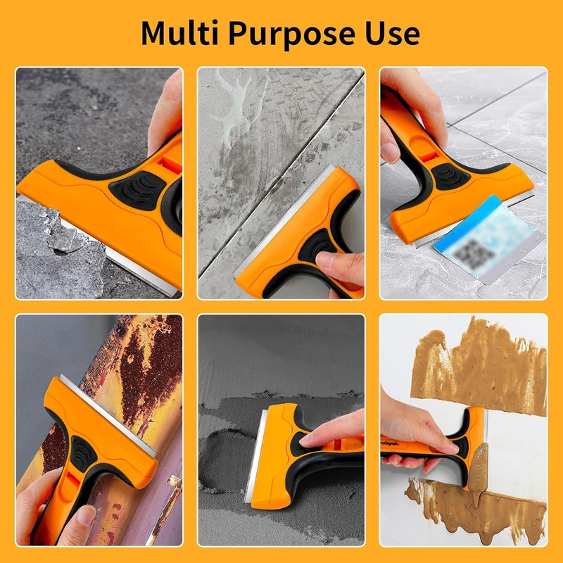 JiangCore Wide Razor Blade Scraper Tool – 4" Scraper Tool with 15 Extra Replacement SK5 Blades,Glass Cleaner for Stove Tops, Windows, Paint Removal and Adhesive Residues - Image 2